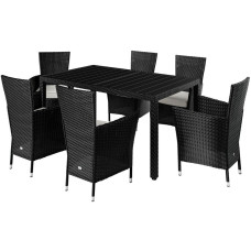 Polyrattan Sitzgruppe | Riga | 7-tlg. | WPC-Tischplatte | Schwarz